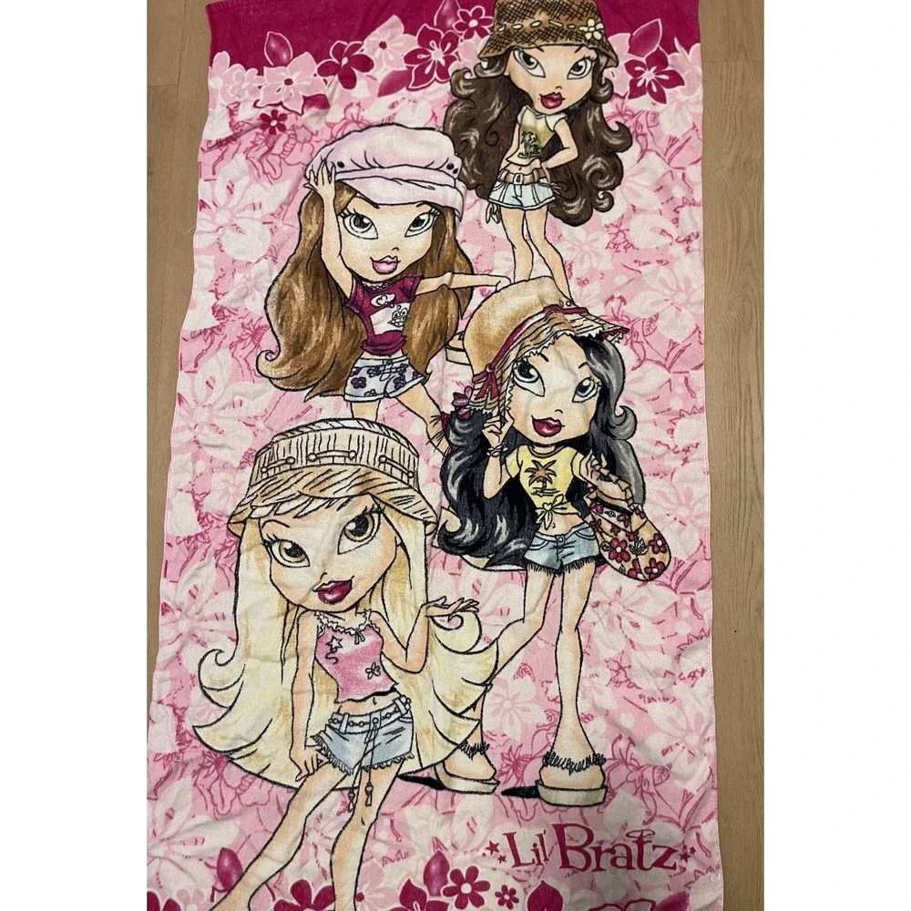 Vintage Lil Bratz Paradise Beach Towel Hot Pink Flower 4 Doll MGA 2003 Y2K